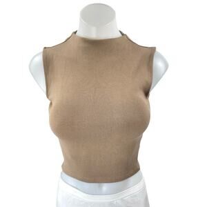 Zara Beige Tan Sleeveless Ribbed Knit Mock Neck Sweater Vest Crop Top Size S